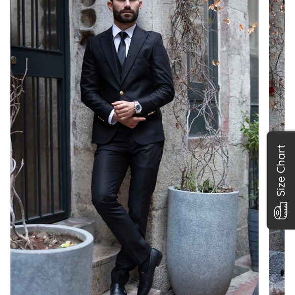 Black Slim Fit - Euro Cut 3 Piece Suit 40UK/US - Picture 4 of 11